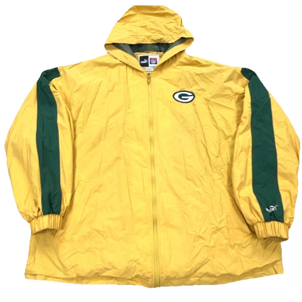Vintage Green Bay Packers Jacket Men Medium Windbreaker Rain Coat Parka Y2K PUMA